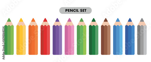 Colorful pencil clipart set with school drawing tools and realistic multicolored pen vector illustration