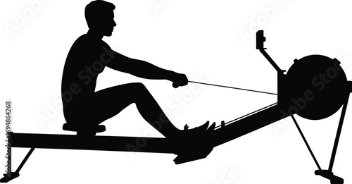 Silhouette person rowing machine workout exercise fitness