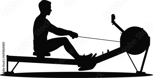 Silhouette person rowing machine workout exercise