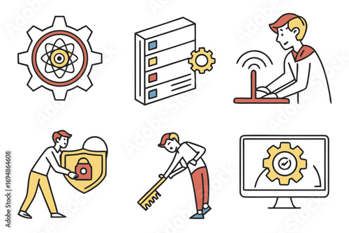 Vector art of quantum computing and cryptography vector icons