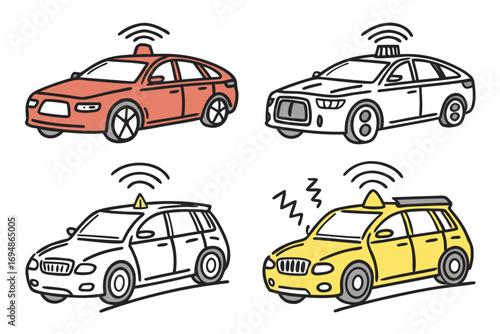 Vector art of four selfdriving cars with antenna illustration