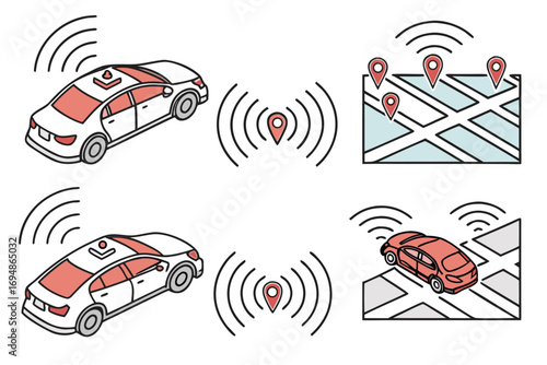 Vector art of autonomous car vector illustration set