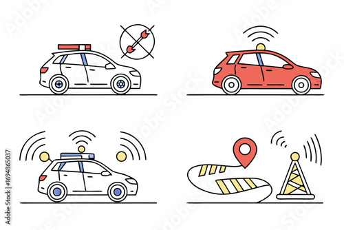 Vector art of four selfdriving cars with antenna illustration