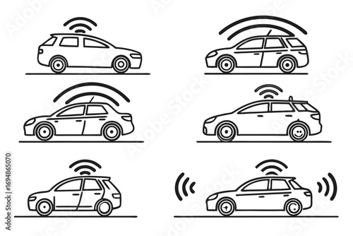 Vector art of set of selfdriving car icons for your design