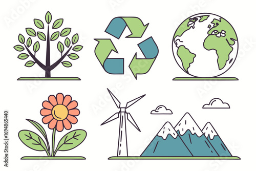 Vector art of ecological icon set with nature elements