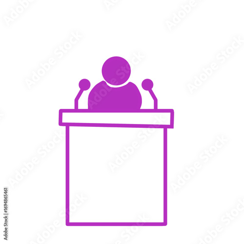 Confident speaker addressing audience from podium with microphones for impactful presentation