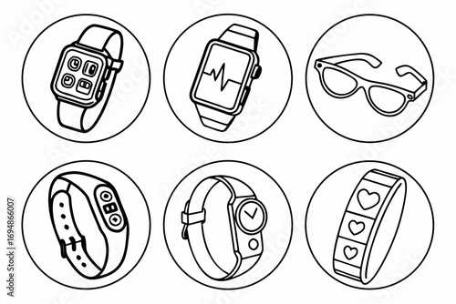 Vector art of collection of smart watches and glasses