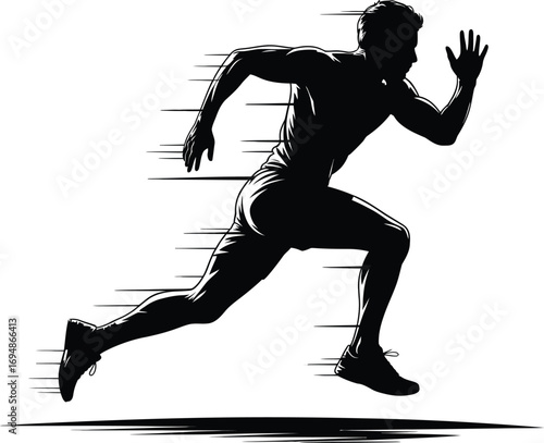 Athletic man running fast runner athlete