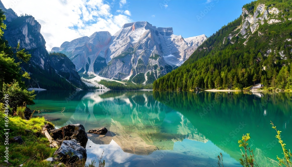 Obraz premium Serene mountain lake reflecting a vibrant sky (2)