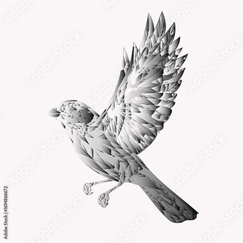  black line drawing of canary bird in flight with lines to write on, on white background