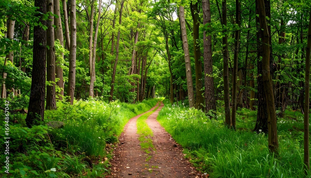 Fototapeta premium Sunlight filters through a dense forest (1)