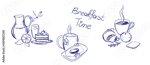 Different breakfast options hand drawn. Vector images collection