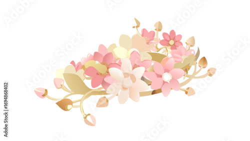 Floral arrangement vector illustration of pink and white flowers for spring wedding decoration design asset