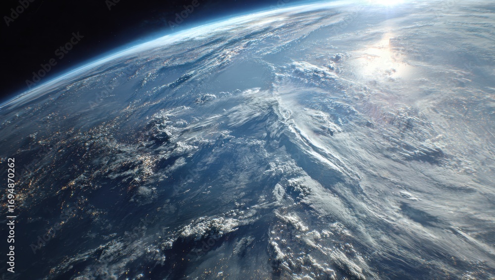 Fototapeta premium Earth from Space, Sunrise over Clouds