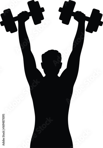 Muscular person lifting weights silhouette