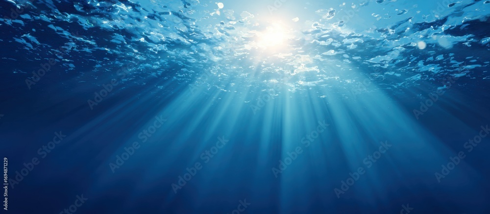 Fototapeta premium Sunlight beams through deep blue water (1)