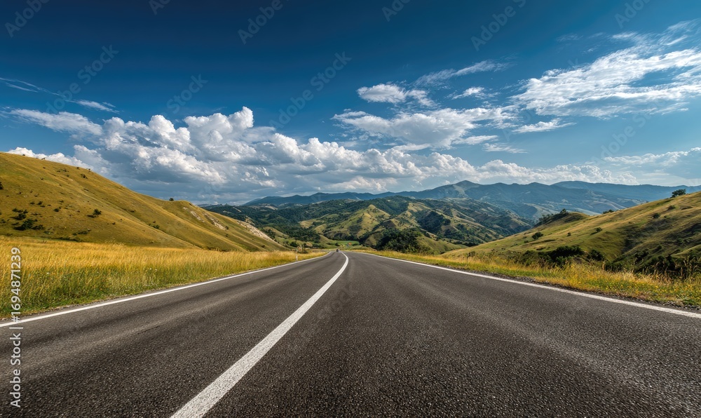 Naklejka premium Empty asphalt road through a picturesque valley