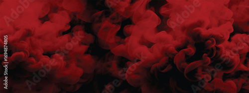 Dramatic gothic atmosphere with crimson smoke cloud rising in dark space