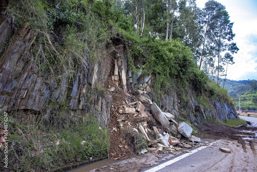 Road damaged by mudslides in western province, Rwanda
