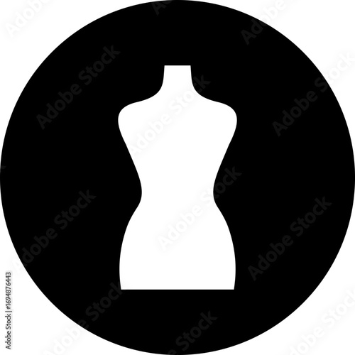 Black mannequin dress form icon , tailoring dummy vector fashion design tool style, includes sewing torso, clothing display, garment stand