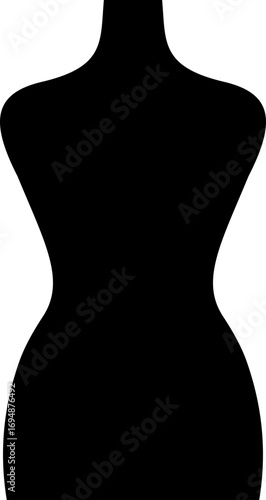 Black mannequin dress form icon , tailoring dummy vector fashion design tool style, includes sewing torso, clothing display, garment stand