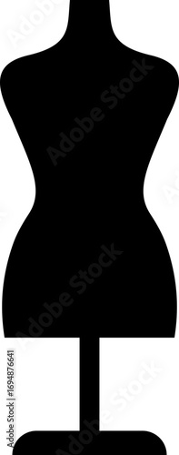 Black mannequin dress form icon , tailoring dummy vector fashion design tool style, includes sewing torso, clothing display, garment stand