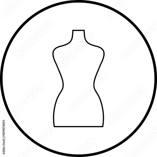 Black mannequin dress form icon , tailoring dummy vector fashion design tool style, includes sewing torso, clothing display, garment stand