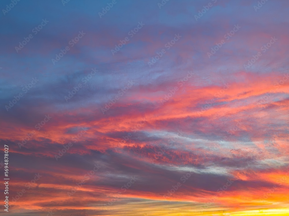Fototapeta premium Colorful twilight sky with layered clouds