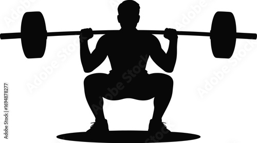 Silhouette of person performing barbell squat male