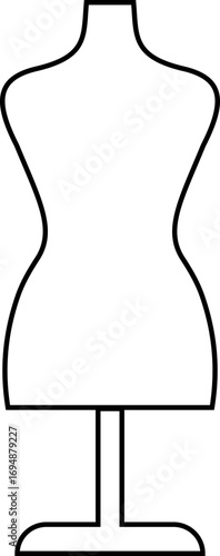 Black mannequin dress form icon , tailoring dummy vector fashion design tool style, includes sewing torso, clothing display, garment stand