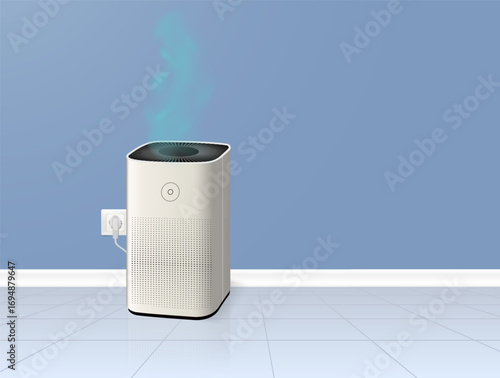 Realistic air aerator illustration with shadows and highlights on pure white background. Clean design and modern household appliance in vector style