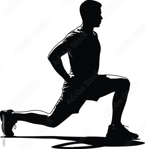 Silhouette man performing lunge exercise male fitness
