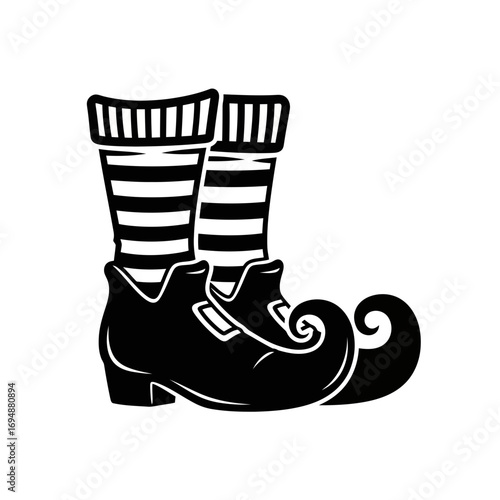 Whimsical striped socks and curly toed shoes