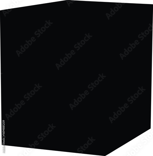 Abstract black cube suspended in white space, a study in minimalism