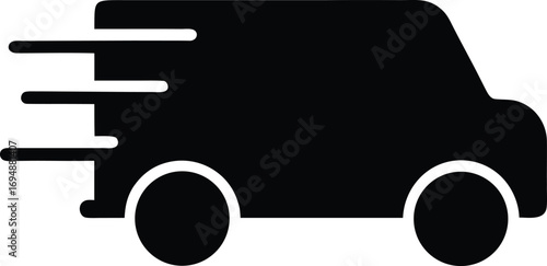 Silhouette of a fast delivery van with motion lines indicating speed