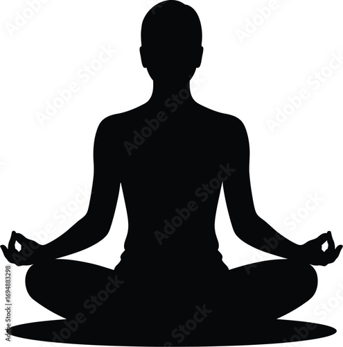Black silhouette person meditating yoga lotus pose
