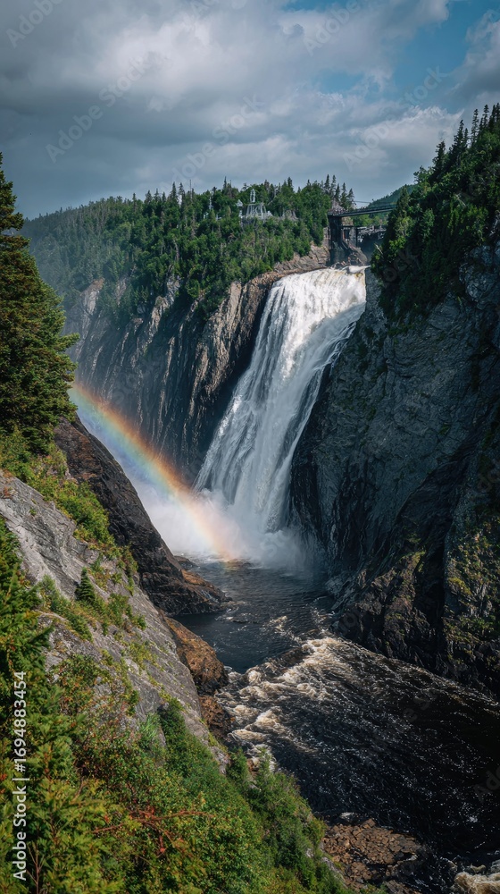 Fototapeta premium Majestic waterfall with rainbow