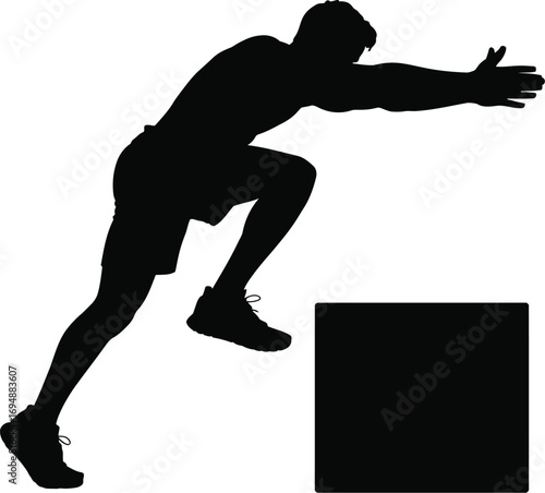 Athletic man jumping over box silhouette fitness