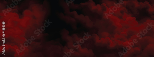 Dark cinematic background with eerie red vapor swirling in shadows