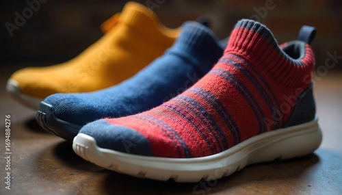Close-up shot of a pair of socks neatly folded inside a shoe, ready to be worn Perfect for illustrating comfort, preparation, or a cozy feeling , accessory, comfort
