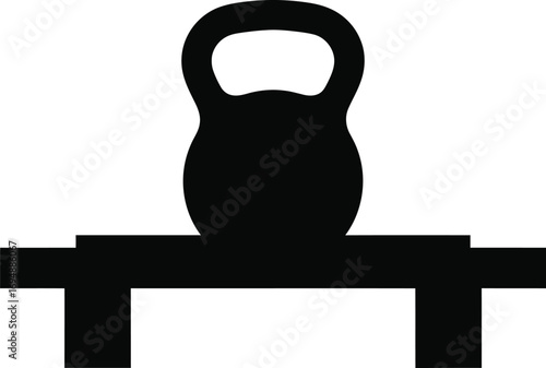 Silhouette of a kettlebell on a weight bench, representing strength training and fitness.