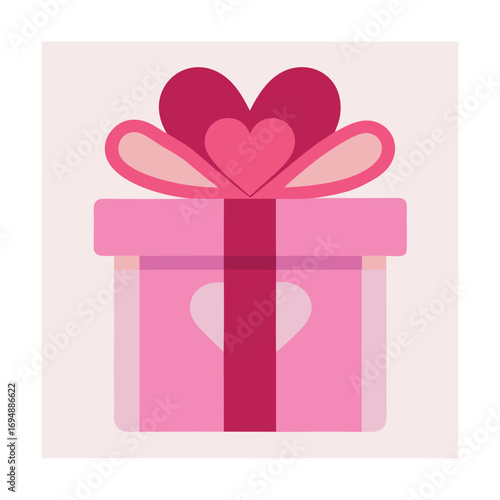 Pink gift box with heart and bow on pale pink background