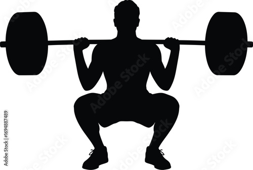 Silhouette of person performing barbell squat male