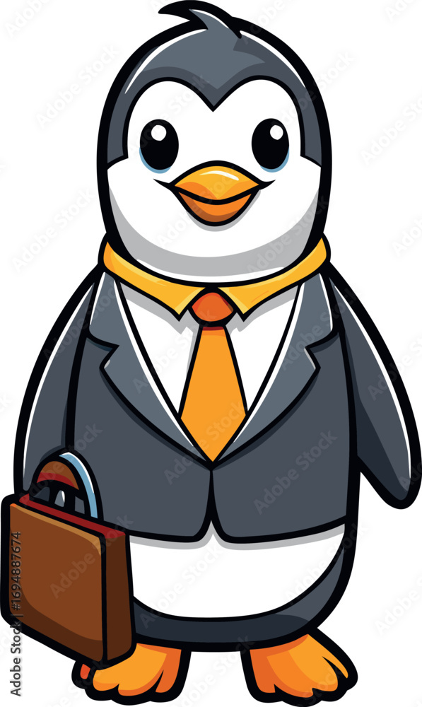 Fototapeta premium Adorable Business Penguin Holding Briefcase Ready for Work Adventures