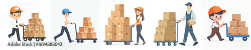 vector of a warehouse employee pushing a trolley