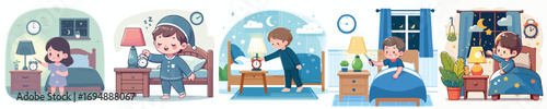 vector of a child turning off the lights to go to sleep