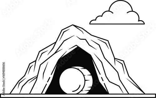 Empty tomb with stone rolled away, symbolizing resurrection and hope