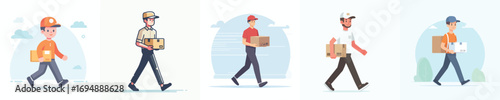 vector of a courier walking to deliver a package