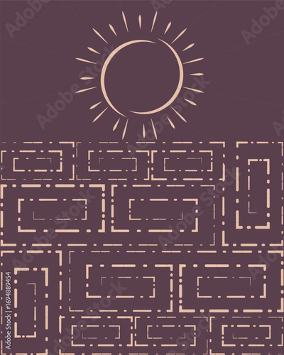 Bohemian mudcloth kuba poster in peach nude and sage