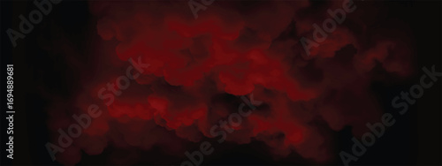 Ominous dark atmosphere with thick red smoke texture background